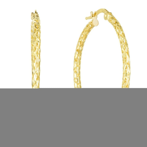 14K Gold Diamond Cut Hoop Earring