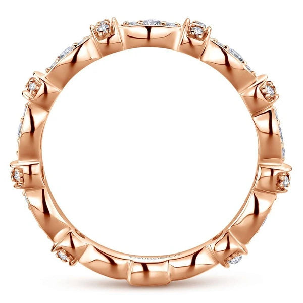 14K Rose Gold Contoured Stackable Diamond Ladies Ring