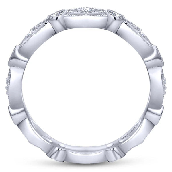 14k White Gold Intricate Cutout Diamond Stackable Ring