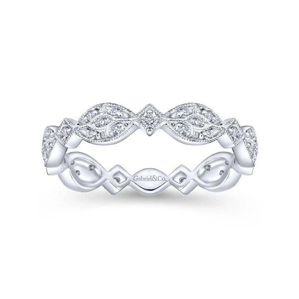 14k White Gold Contoured Diamond Stackable Ring