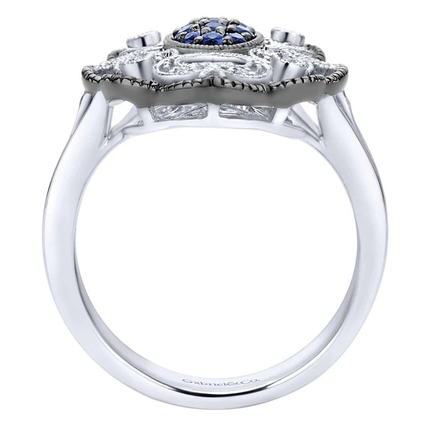 925 Sterling Silver Vintage Inspired Multi Color Stones Fashion Ring