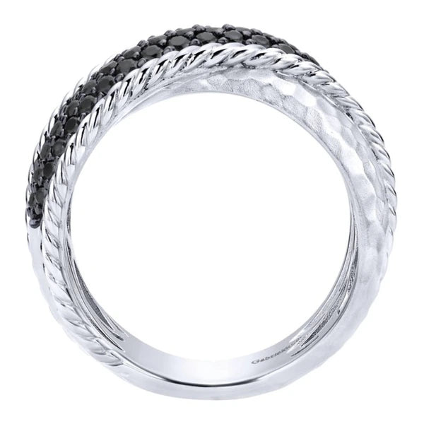 925 Silver Wide Dual Band Black Spinel Ring