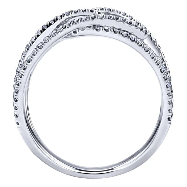 14K White Gold Wide Band Split Shank Pavé Diamond Ring