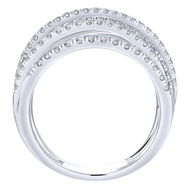 14k White Gold Layered Wide Band Diamond Ring