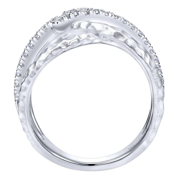 925 Sterling Silver Hammered White Sapphire Ring