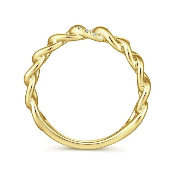 14K Yellow Gold Chain Link Ring Band with e Diamond Station