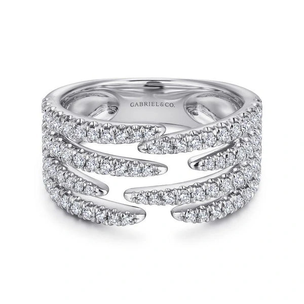 14K White Gold Open Wide Band e Diamond Ring