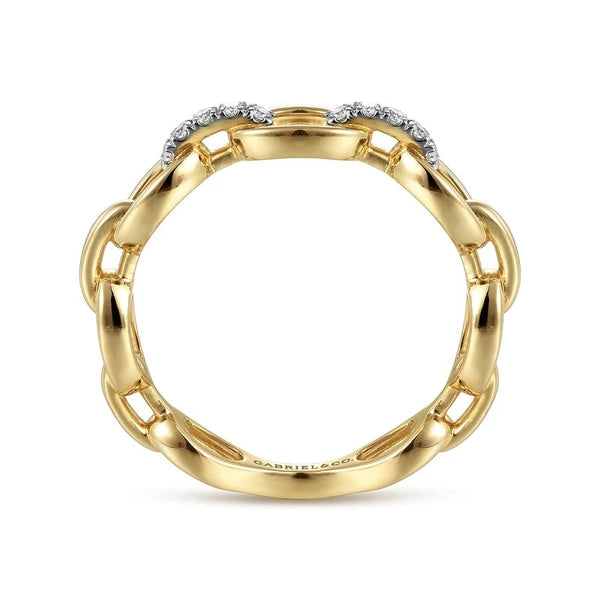 14K Yellow Gold Diamond Oval Link Chain Ladies Ring