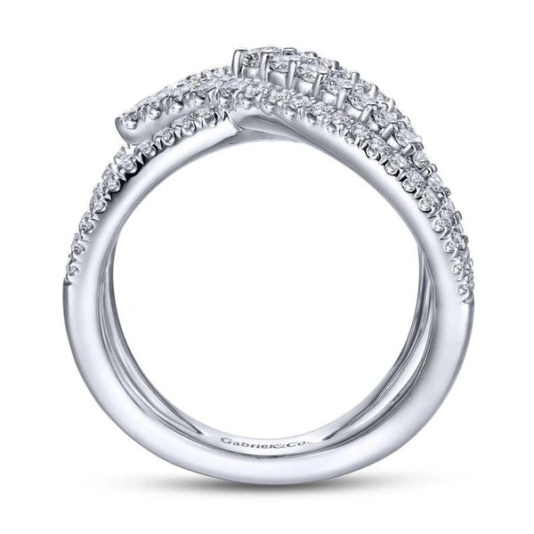 14K White Gold Wide Band Layered Diamond Ring