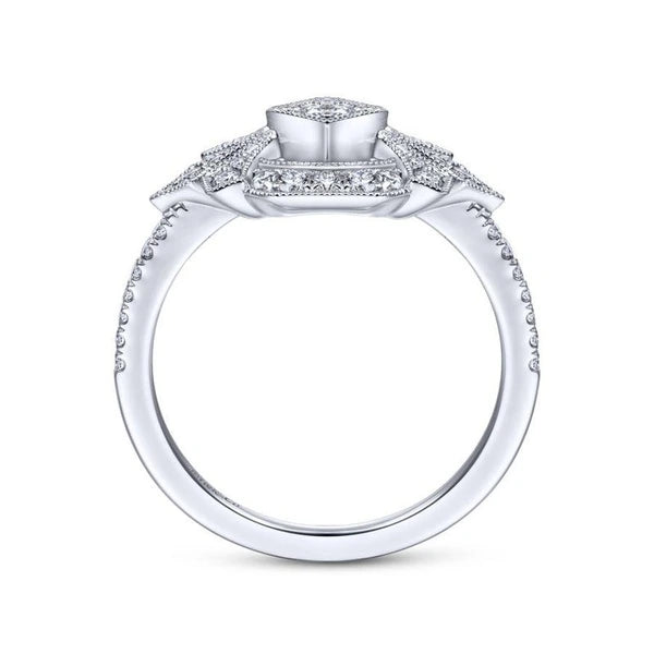 14K White Gold Art Deco Floral Diamond Ring