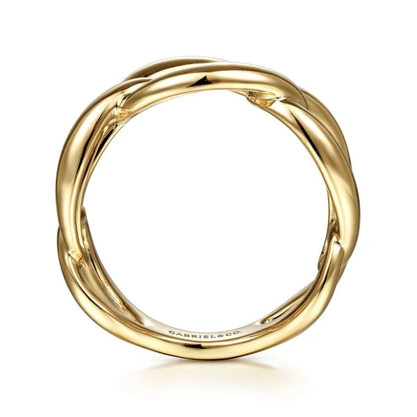 14K Yellow Gold Link Chain Wide Band Ring