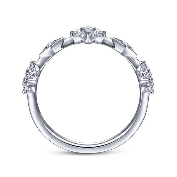 14K White Gold Diamond Cluster Station Ring