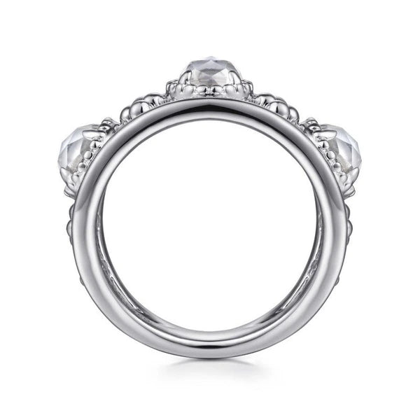 925 Sterling Silver Rock Crystal and White MOP Station Ring