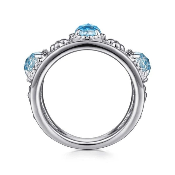 925 Sterling Silver Rock Crystal and Turquoise Station Ring