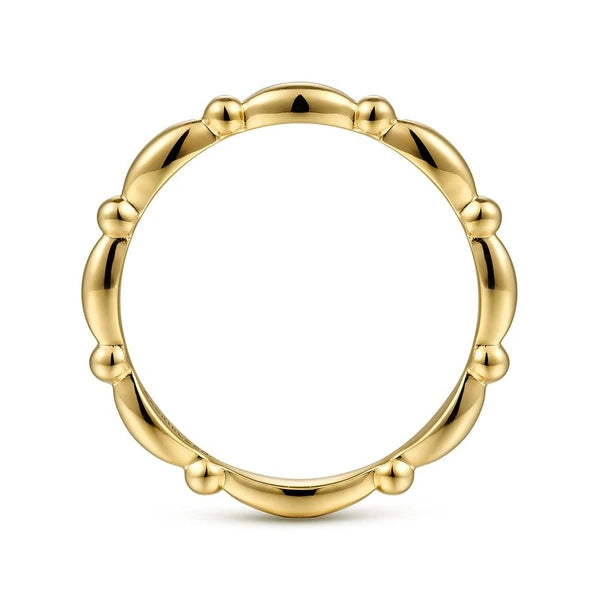 14K Yellow Gold Orzo shape and Bujukan Bead Station Stackable Ring