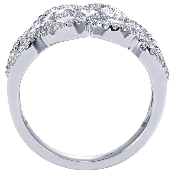 14K White Gold Woven Diamond Statement Ring