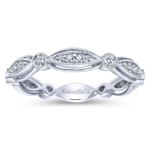 14K White Gold Scalloped Stackable Diamond Ring