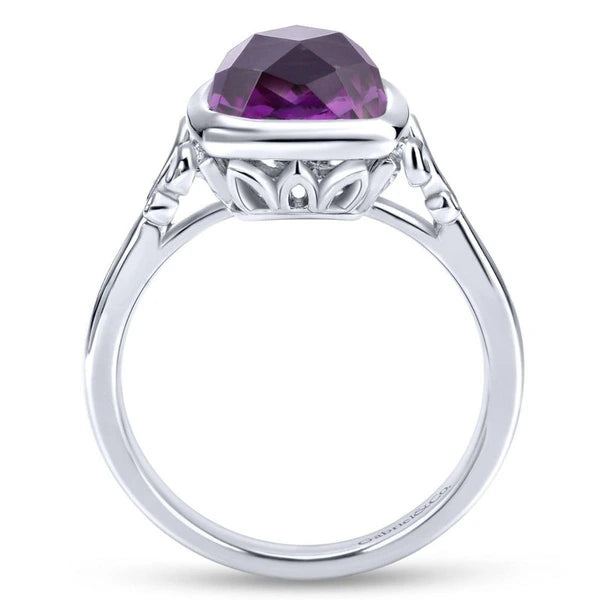 925 Sterling Silver Cushion Cut Amethyst Ring