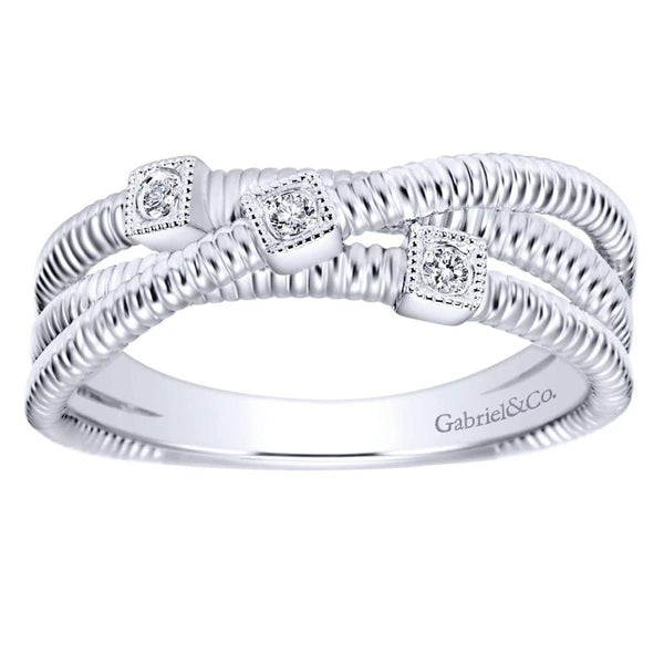 925 Sterling Silver Overlapping Diamond Station Ring