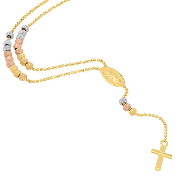 Tri-Color Mary and Cross Beaded Lariat Necklace
