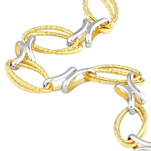 Two-Tone Textured Double Oval and X Bracelet