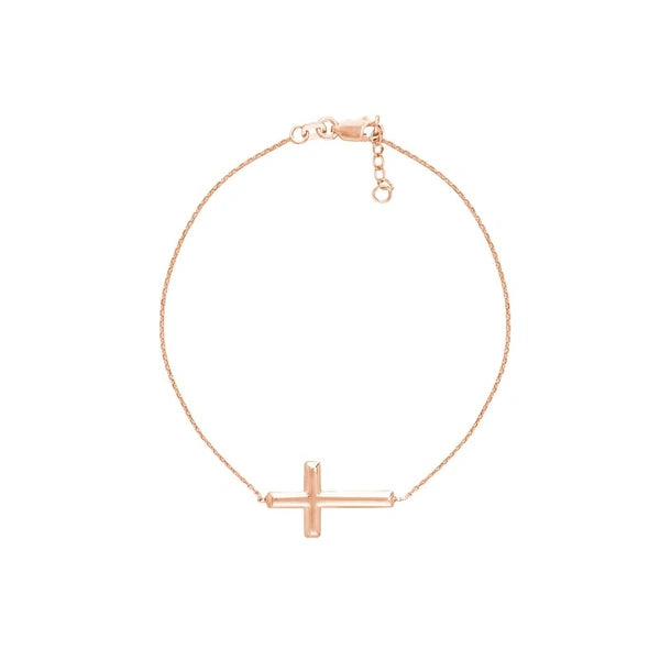 Sterling Silver Small Sideways Cross Bracelet