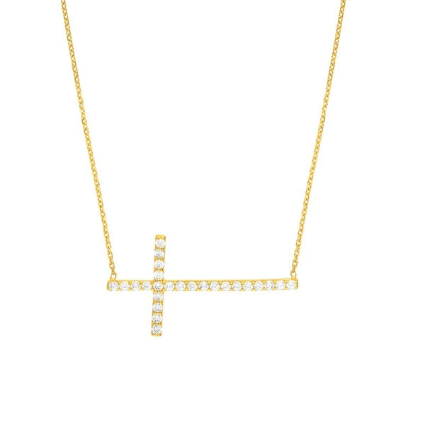 Plated Sterling Silver Long CZ Cross Necklace