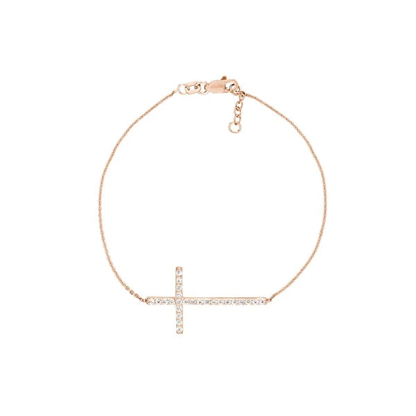 Plated Sterling Silver Long CZ Cross Bracelet