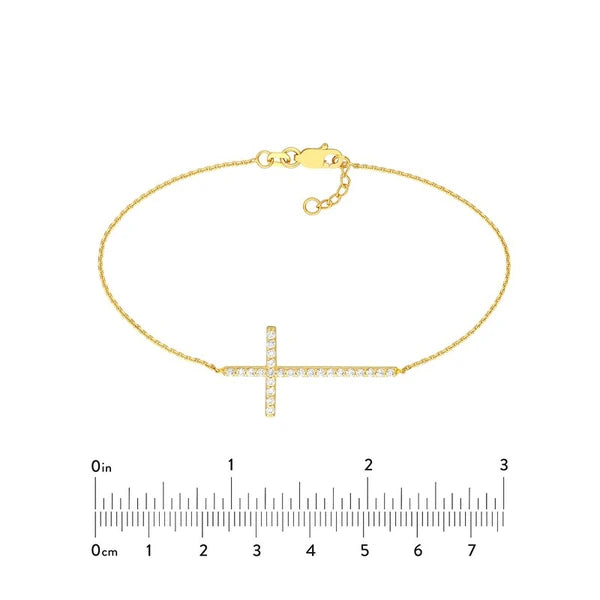 Plated Sterling Silver Long CZ Cross Bracelet