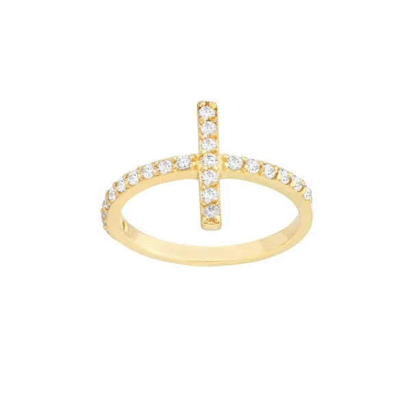 Sideways CZ Cross Ring