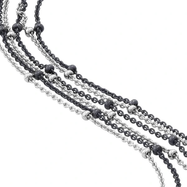 Sterling Silver/Black Multi-Strand Saturn Chain Bracelet