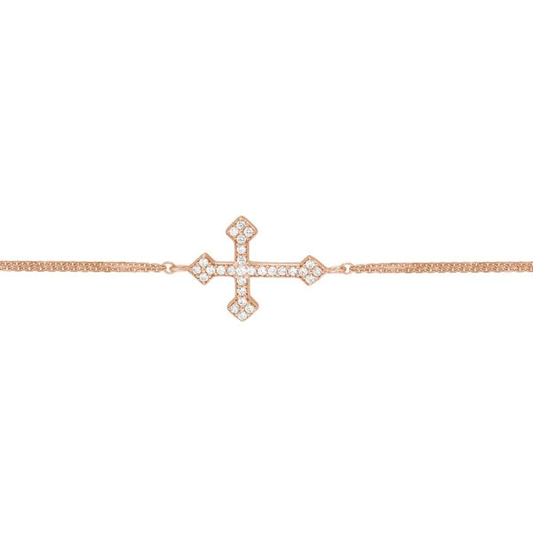 Plated Sterling Silver Sideways CZ Cross Bracelet