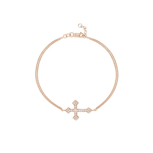 Plated Sterling Silver Sideways CZ Cross Bracelet