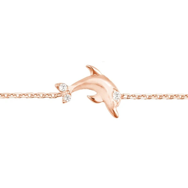 Plated Sterling Silver Mini CZ Dolphin Bracelet