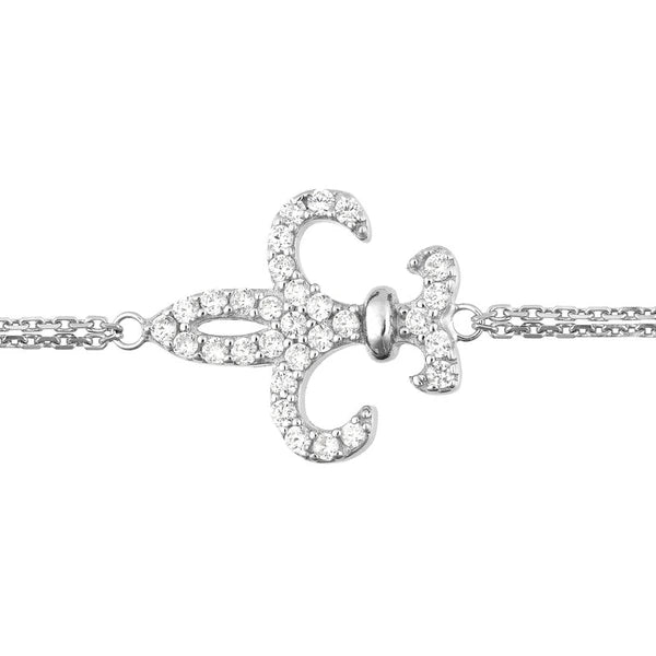 Sterling Silver CZ Fleur-De-Lis Adjustable Bracelet