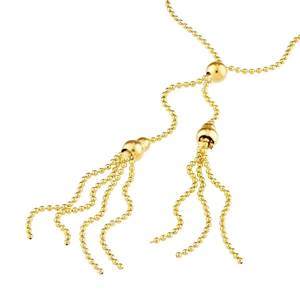 Double Bead and Tassel Lariat Necklace