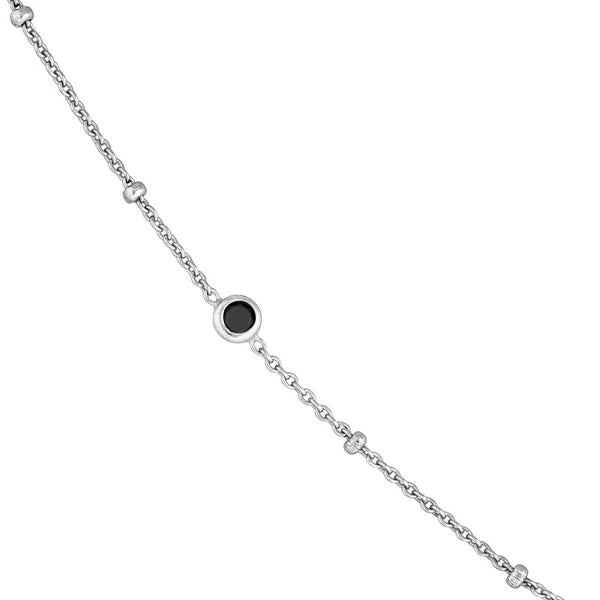 Sterling Silver Black Bezel Saturn Chain Long Necklace