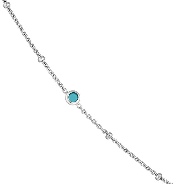 Sterling Silver Turquoise Bezel Saturn Chain Long Necklace