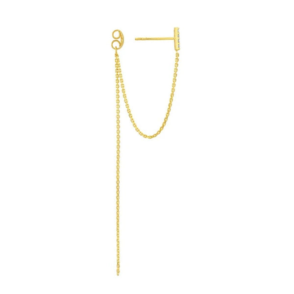 Front to Back CZ Bar Chain Drop Earrings
