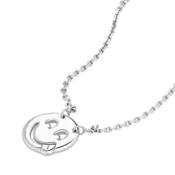 Sterling Silver Emoji With Tongue Adjustable Necklace