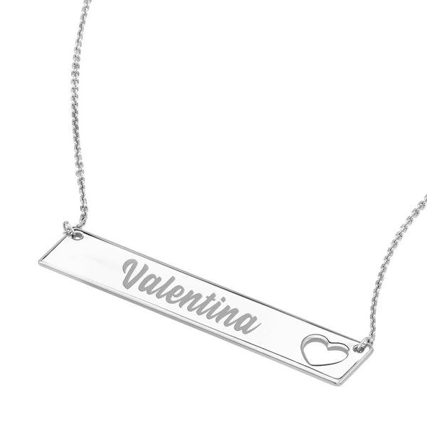 Plated Sterling Silver Bar Necklace with Heart