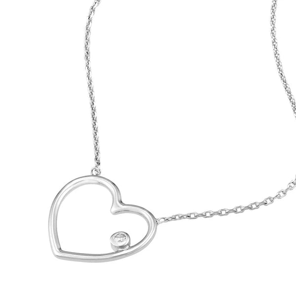 Open Wire Heart Adj. Necklace with Diamond