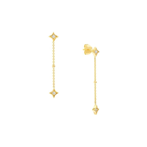 Diamond Star Bezels and Bead Drop Earrings