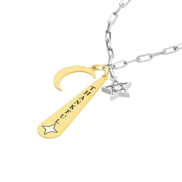 Sterling Silver Thankful Paper Clip Chain Charm Necklace