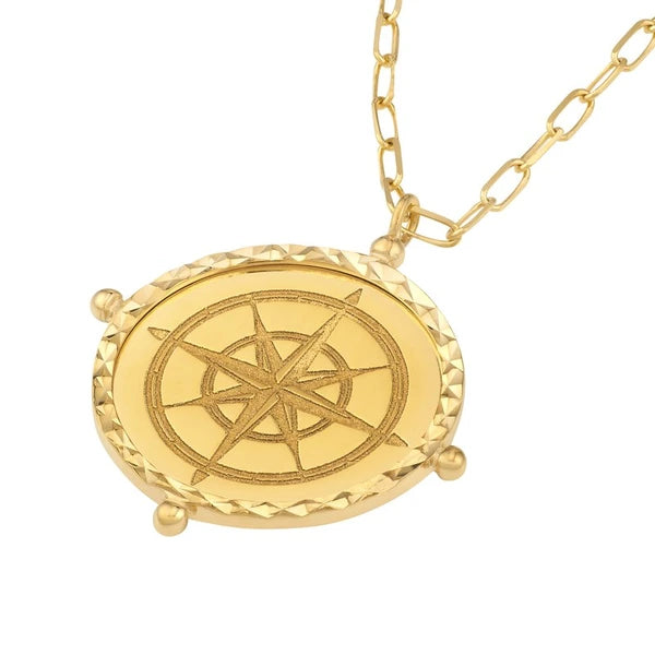 Wind Rose Compass Medallion on Paper Clip Chain