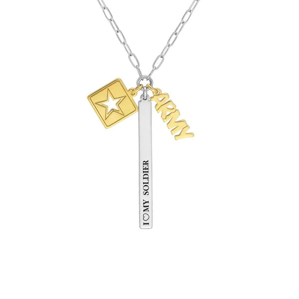 Sterling Silver Army Love Paper Clip Chain Charm Necklace