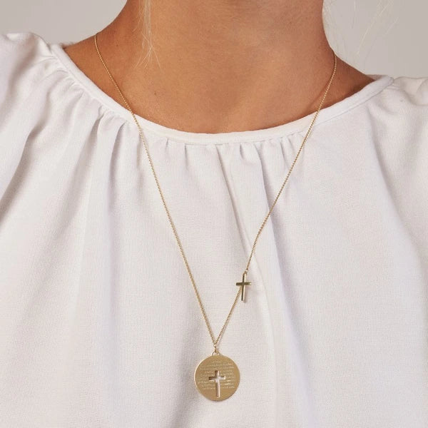 Lord's Prayer Disc Necklace with Crosses