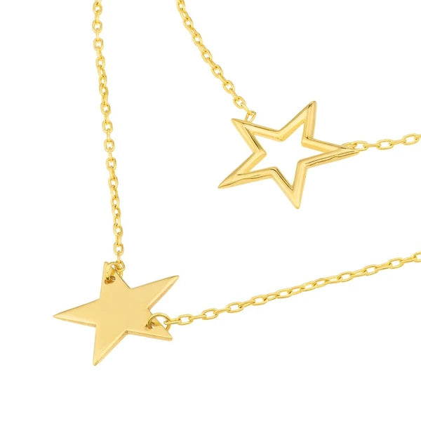 Wire and Solid Star Duet Necklace