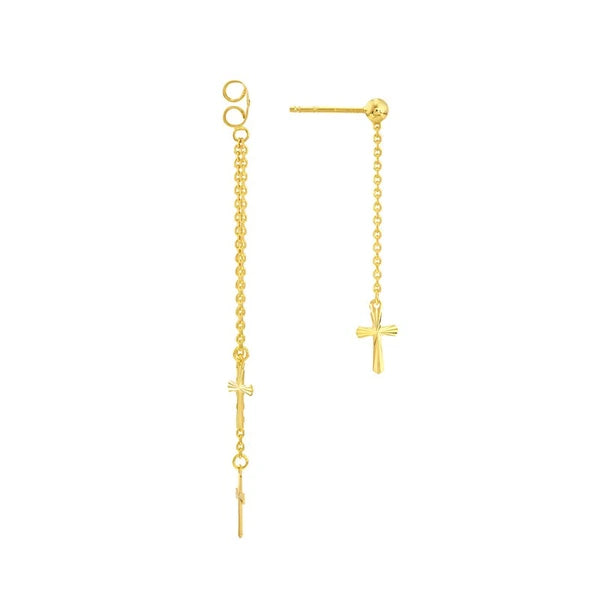 Front and Back Fluted Cross Earrings