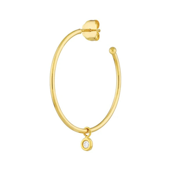 Diamond Bezel Dangle Hoop Post Earrings